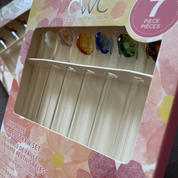 Flower 🌸 Reusable Glass Straw Set of 6 Colors & Cleaning Brush NWT - Picture 3 of 5